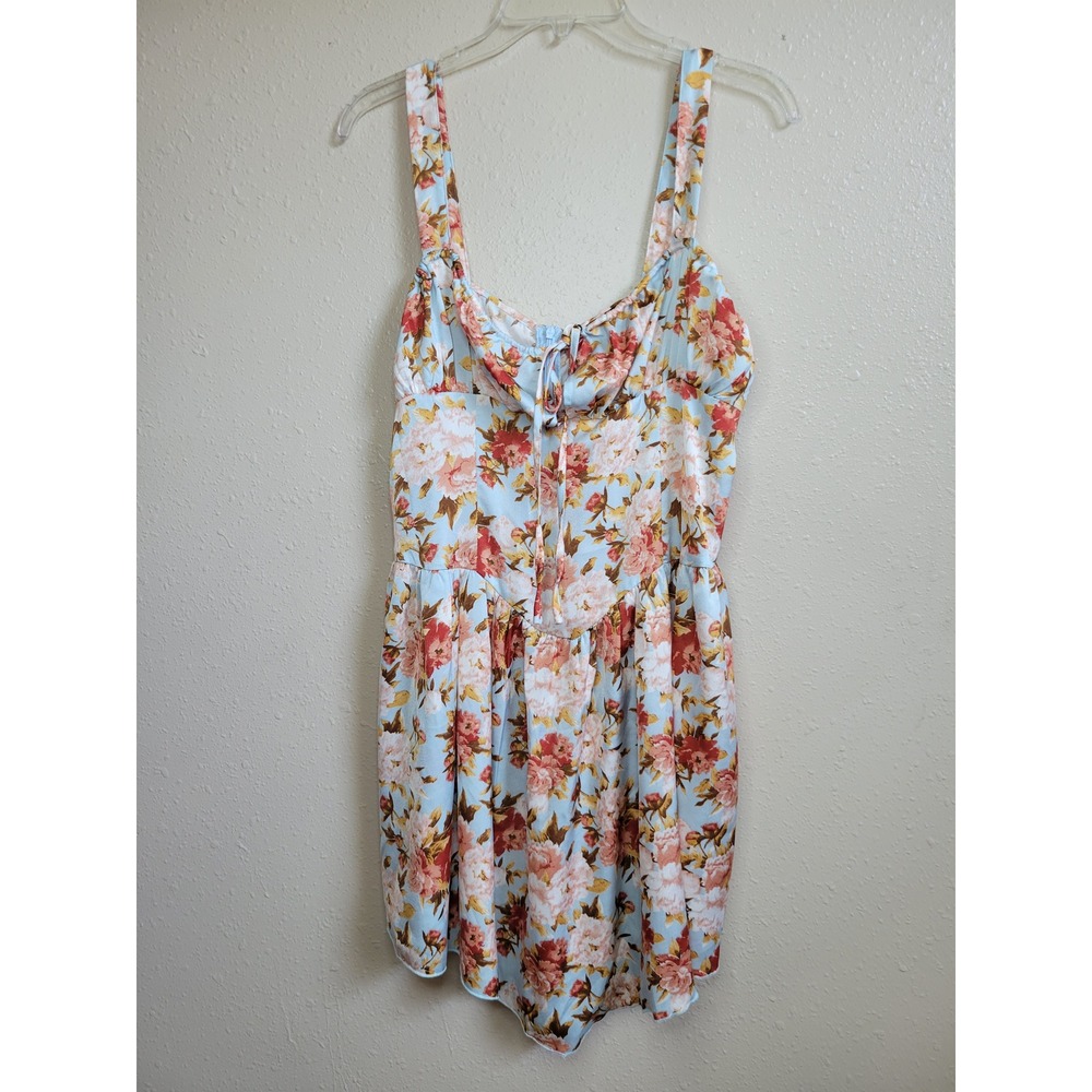 Cider Women Blue Floral Tie Front Mini Dress Sleeveless Cottagecore Large NEW